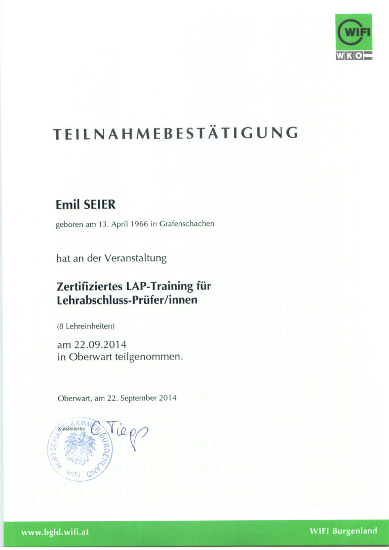 Teilnahmebestaetigung Pruefer Training LAP 2014 09 23 scaled
